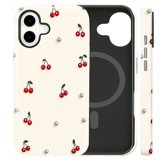 iPhone 16 pro max Case Compatible with MagSafe, Phone Case for iPhone 16 Puls, Wireless Charging Compatible, Case Only,vintage embroidered cherry pattern