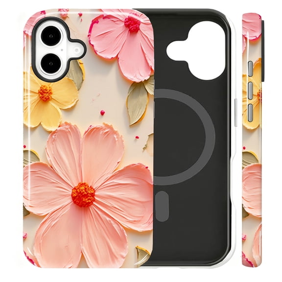 iPhone 16 pro max Case Compatible with MagSafe, Phone Case for iPhone 16 Puls, Wireless Charging Compatible, Case Only,3D impasto floral pattern