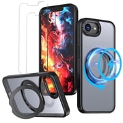 for iPhone 16E 2025 Case,Updated 360 Rotatable Magnetic Metal Stand Compatible with MagSafe,Military Shockproof Anti-Yellow Slim Cover For iPhone 16E 6.1"Black