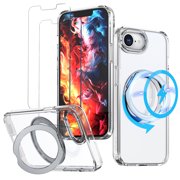 for iPhone 16E 2025 Case,Updated 360 Rotatable Magnetic Metal Stand Compatible with MagSafe,Military Shockproof Anti-Yellow Slim Cover For iPhone 16E 6.1"Clear