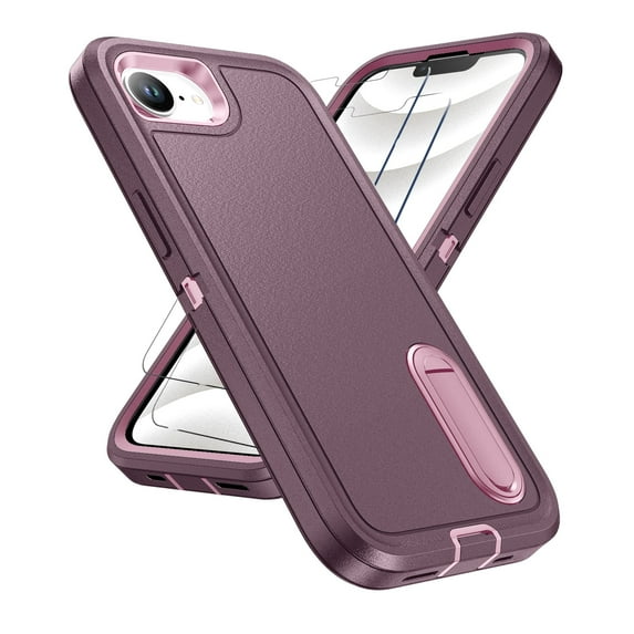 For iPhone 16E Case Military Grade Dual Layer Shockproof Phone Cover Build With Kickstand Dustproof Drop Proof Protective Case for iPhone 16e 2025 6.1"(Purple/Pink)
