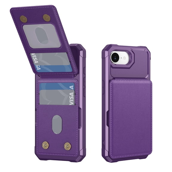 for iPhone 16E Case Wallet Cover, PU Leather Credit Card Holder Flip Stand Scratch Resistant Hybrid Protective Hard Shell Rugged TPU Bumper Case for iPhone 16E, Purple