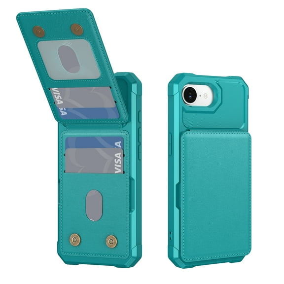 for iPhone 16E Case Wallet Credit Card Holder, Back Pocket Flip Kickstand Phone Cover Premium PU Leather TPU Bumper Anti-Scratch Shockproof Protective Rugged Shell, Green