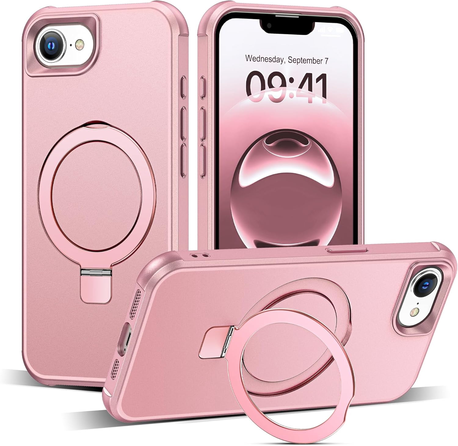 iPhone 16E Case with Magnetic Ring Kickstand, Rose Gold, 1 Count ...
