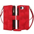 thumbnail image 1 of for iPhone 16E Crossbody Case Wallet with Card Slots - PU Leather Case RFID Blocking Zipper Pocket Lanyard Wrist Strap Shockproof Protective Phone Cover for iPhone 16E, Red, 1 of 8
