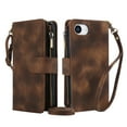 thumbnail image 1 of for iPhone 16E Crossbody Case Wallet with Card Slots - PU Leather Case RFID Blocking Zipper Pocket Lanyard Wrist Strap Shockproof Protective Phone Cover for iPhone 16E, Brown, 1 of 8