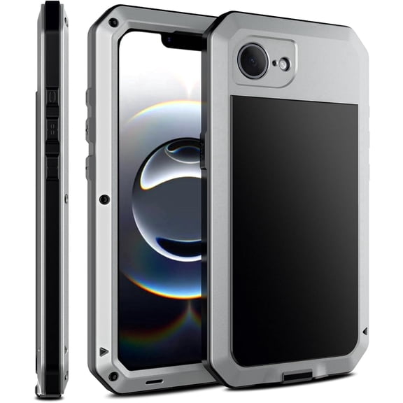 For iPhone 16E Metal Case 6.1",Heavy Duty Shockproof Aluminum Alloy Tough Armour Military Grade Phone Case,360 Full Body Protective Cover with Silicone Built-in Screen Protector