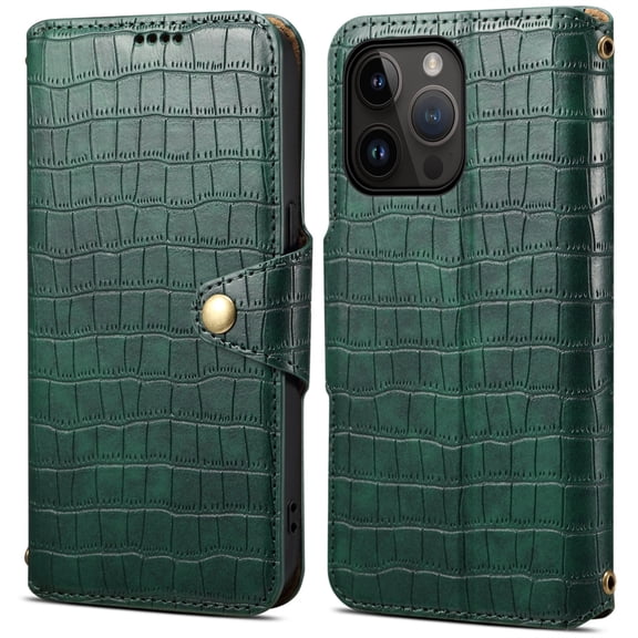 for iPhone 16ProMax Leather Wallet Case, Classic Crocodile Pattern Check Leather Folio Phone Case Flip Book Cover Magneitc Closure with Stand, ID Credit Card Holder Coin Cash Slot