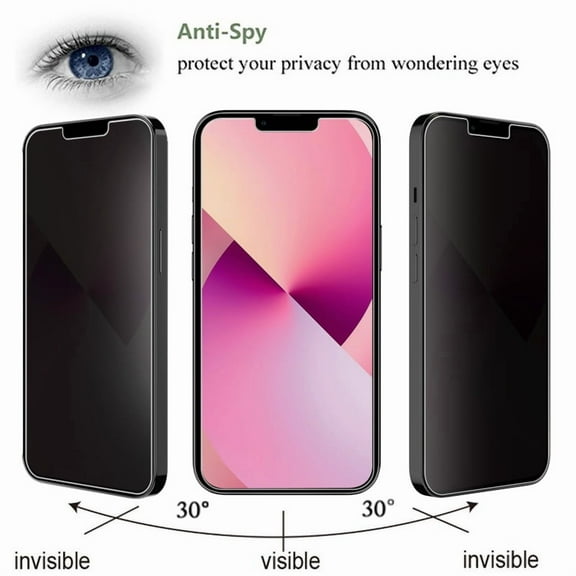 For iPhone 16e /13 Pro/13 /14 Screen Protector Tempered Glass Anti-Spy, Privacy Glass, MyBat Privacy Tempered Glass Screen Protector (2.5D) for Apple iPhone 16e / 13 Pro / 13 / 14 - Black
