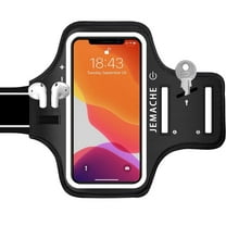 iPhone 16 15 14 13 12 Pro Armband with Airpods Holder, JEMACHE Sport Running Exercise Workout Gym Arm Band (Dark)