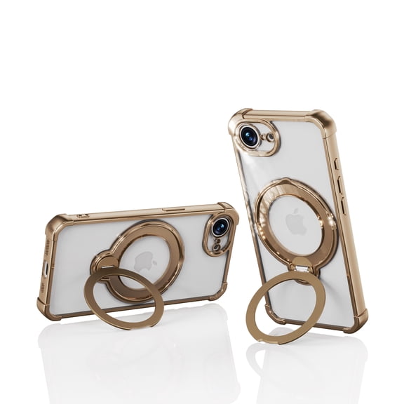 For iPhone 16e/17e Phone Case,Four Corners Rasied Drop Protection,With 360° Rotatable Ring Kickstand,Anti-Scratch Shockproof Anti-fall Non-Slip Durable Rugged Phone Case Cover,Gold