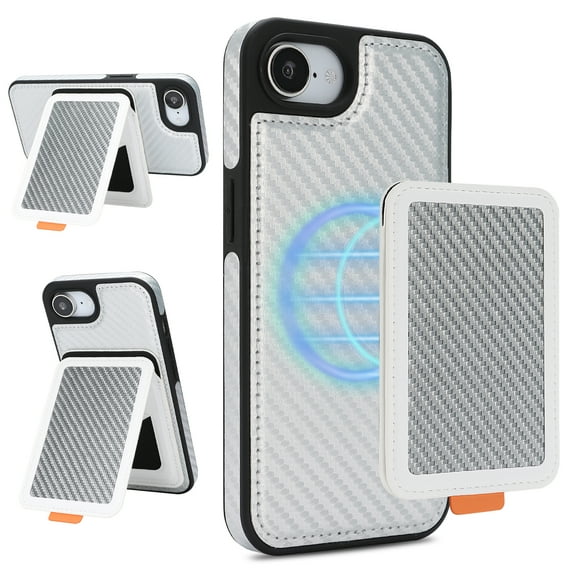 For iPhone 16e 2-in-1 Wallet Phone Case,Magnetic Detachable Cared Holder,With Contractile Kickstand,Compatible with Mag-Safe,Fiber Pattern PU Leather Shockproof Phone Case,White