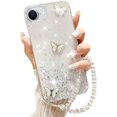 thumbnail image 1 of for iPhone 16e (2025) Bling Case with Lanyard, Shockproof Cute 3D Butterfly Glitter Soft TPU Woman Girly Sparkle Shiny Phone Cover with Crystal Wrist Strap for iPhone 16e 6.1 inch (Clear), 1 of 6