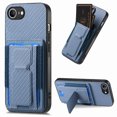 thumbnail image 1 of for iPhone 16e Carbon Fiber Texture Wallet Case with Credit Card Slots, Shockproof Protection Business PU Leather Flip Kickstand Phone Cover for iPhone 16e, Blue, 1 of 10