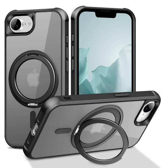 For iPhone 16e Case with 360° Rotatable Magnetic Ring [Compatible with Magnetic][Invisible Kickstand] Shockproof Translucent Matte Back Slim Phone Cover