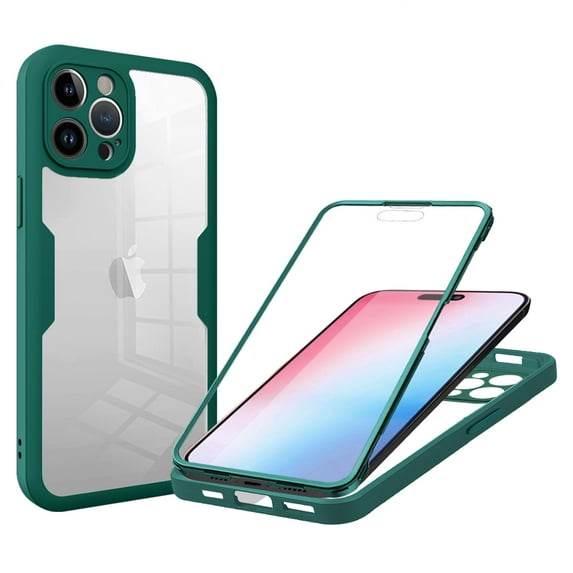 for iPhone 16e Case with Built-in Screen Protector, Clear Shockproof Slim Full Body Protection Soft TPU Bumper Dual Layer Rugged Case Cover for iPhone 16e, Deep Green