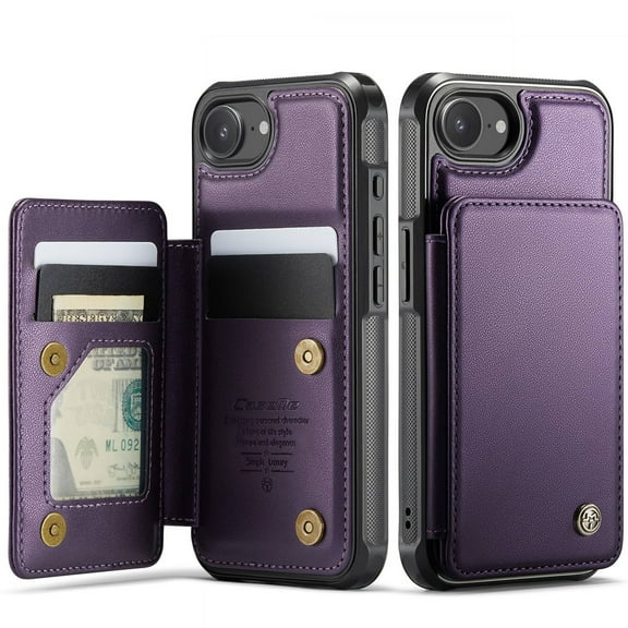 For iPhone 16e Case with Card Holder, Wallet Case for Women Men with RFID Blocking, Durable Leather Kickstand Magnetic Clasp Shockproof for iPhone 16e