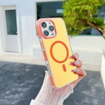 for iPhone 16e Case, Compatible with MagSafe, Gradient Iridescent Laser Colorful Design, Soft Edge Magnetic Shockproof Protective Phone Case for iPhone 16e, for Women Girls, Orange