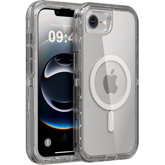 for iPhone 16e Case, Compatible with MagSafe, Heavy Duty Shockproof Protection Phone Cases, Anti-Drop, Dual Layer Transparent Magnetic Phone Case for iPhone 16e, 6.1", Crystal Gray