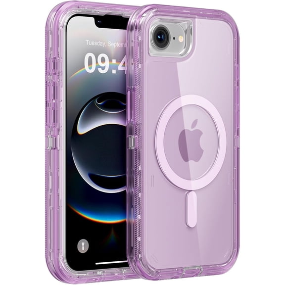 for iPhone 16e Case, Compatible with MagSafe, Heavy Duty Shockproof Protection Phone Cases, Anti-Drop, Dual Layer Transparent Magnetic Phone Case for iPhone 16e, 6.1", Crystal Purple