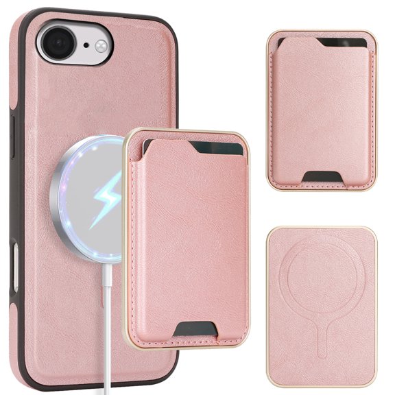 For iPhone 16e Case with Credit Card Holder,for iPhone 16e Premium Leather Phone Case Removable Wallet Compatible with MagSafe,Wallet Detachable 2-in-1 Women Men,Rosegold