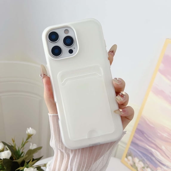for iPhone 16e Case with Credit Card Slot, Hybrid TPU+PC Shockproof Protective Back Cover, Luxury Lightweight Anti-Scratch Drop Protection Phone Case for iPhone 16e, Clear+White