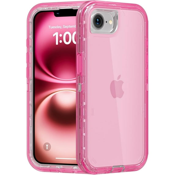 for iPhone 16e Case, Heavy Duty Shockproof Protection Phone Cases, Anti-Drop, Dual Layer Transparent Protective Cover Compatible with iPhone 16e, 6.1 inch, Crystal Pink