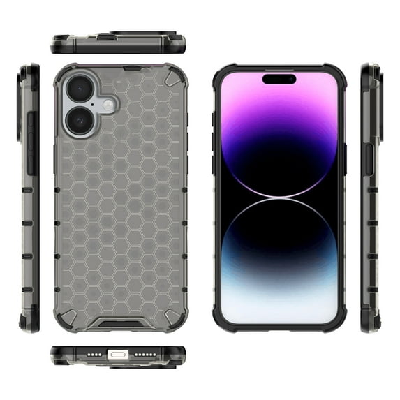for iPhone 16e Case Heavy Duty Shockproof Rugged Honeycomb Patterned Design Phone Cases, Anti-Drop, Dual Layer Translucent Protective Cover Women Men For iPhone 16e,Black