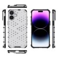 thumbnail image 1 of for iPhone 16e Case Heavy Duty Shockproof Rugged Honeycomb Patterned Design Phone Cases, Anti-Drop, Dual Layer Translucent Protective Cover Women Men For iPhone 16e,White, 1 of 6
