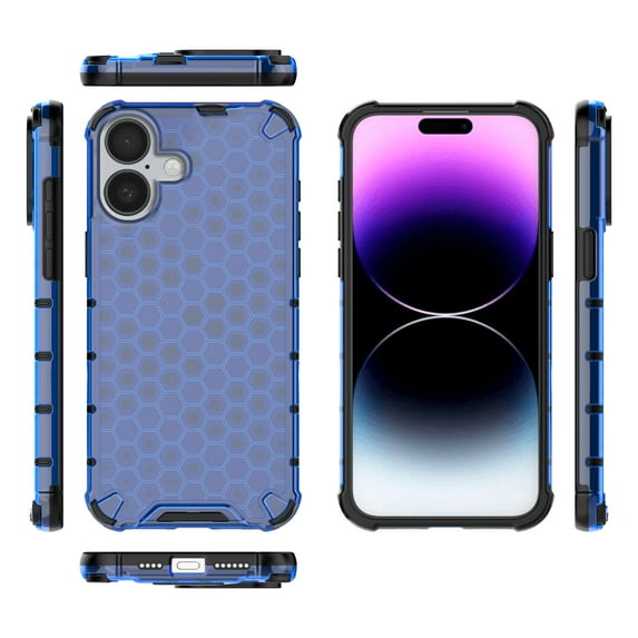 for iPhone 16e Case Heavy Duty Shockproof Rugged Honeycomb Patterned Design Phone Cases, Anti-Drop, Dual Layer Translucent Protective Cover Women Men For iPhone 16e,Blue