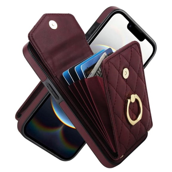 For iPhone 16e Case Premium PU Leather Accordion Folding Wallet &Card Holder With RFID Shielding Material Phone Case With Adjustable Ring Holder And Detachable Crossbody & Wrist Strap,wine red