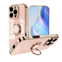 for iPhone 16e Case with Ring Holder, iPhone 16e Cover, Kickstand Magnetic Plating Frame TPU Shockproof Anti-Scratch Slim Girls Women Men Case Cover for iPhone 16e, Pink