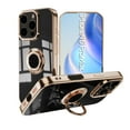 thumbnail image 1 of for iPhone 16e Case with Ring Holder, iPhone 16e Cover, Kickstand Magnetic Plating Frame TPU Shockproof Anti-Scratch Slim Girls Women Men Case Cover for iPhone 16e, Black, 1 of 5