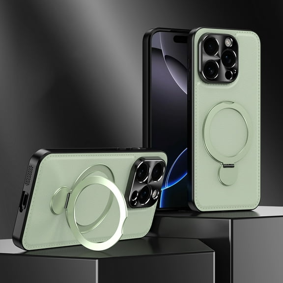 for iPhone 16e Case with Stand, Phone Case with Ring Holder Kickstand, Classic PU Leather Protective Case Support Magnetic Car Mount & Wireless Charging for iPhone 16e, Green
