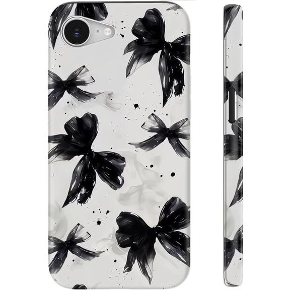 for iPhone 16e Case, Wireless Charging Compatible,Dual-Layer Protection with Stylish Wildflower Design, Soft Silicone + Hard Shell, Cute Chic Phone Cover for Women - Ink-Black Bow Tie