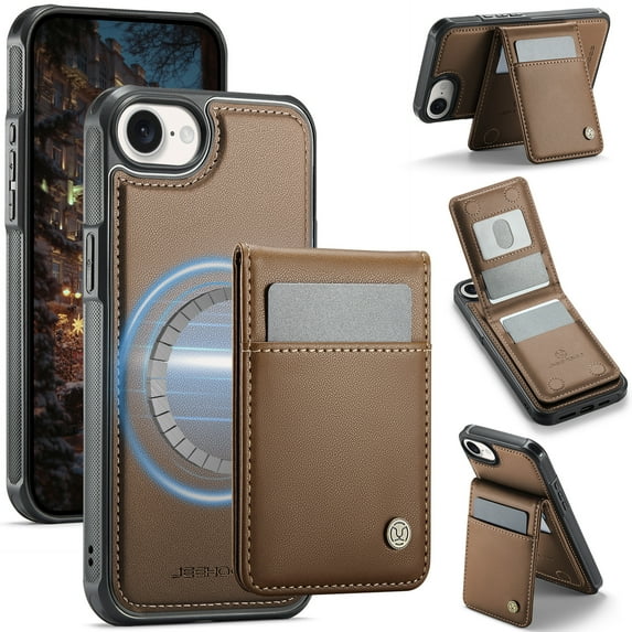 For iPhone 16e Compatible with Magsafe 2 in 1 Detachable Wallet Case with Card Holder,Women Men,Magnetic PU Leather RFID Blocking Flip Kickstand Credit Card Slots Phone Case,Brown