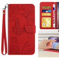 thumbnail image 1 of For iPhone 16e Flip Phone Case,PU Leather Flip Folding Kickstand,With Card Slots,Butterfly&Flower Printing Designed,Wrist Strap&Shoulder Strap,Shockproof Wallet Phone Case,Red, 1 of 12