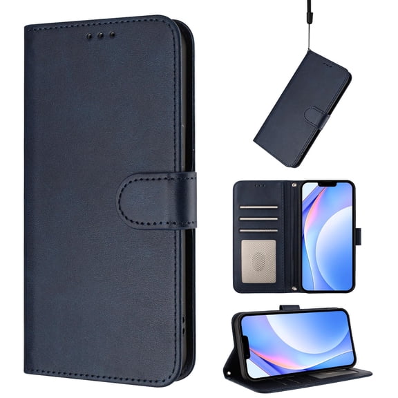 for iPhone 16e Flip Wallet Case, Classic Card Slots RFID Blocking Premium PU Leather Magnetic Clasp Kickstand Shockproof Drop Protective Men Women Rugged Wallet Phone Cover, Darkblue