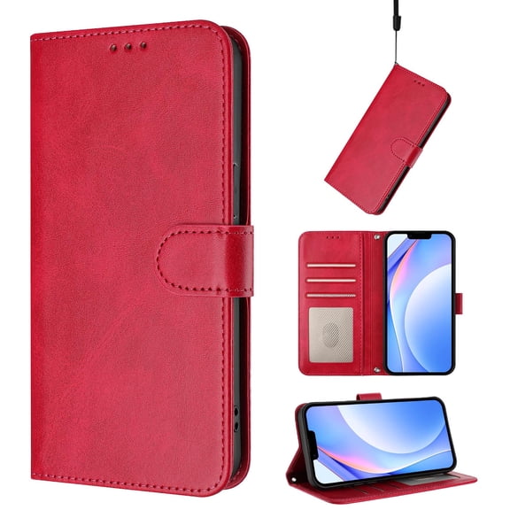 for iPhone 16e Flip Wallet Case, Classic Card Slots RFID Blocking Premium PU Leather Magnetic Clasp Kickstand Shockproof Drop Protective Men Women Rugged Wallet Phone Cover, Rose