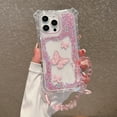 thumbnail image 1 of for iPhone 16e Glitter Butterfly Case, Cute Girly Transparent Crystal Bling Sparkle with Wrist Strap Chain Soft TPU + PC Aesthetic Women Girls Phone Case for iPhone 16e, Pink, 1 of 11