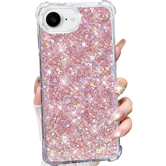 for iPhone 16e Glitter Case for Women, Cute Bling Sparkle Sparkly Shiny Reflective Soft TPU Silicone Bumper Shockproof Girls Slim Thin Protective Phone Case for iPhone 16e 6.1" 2025 (Pink)