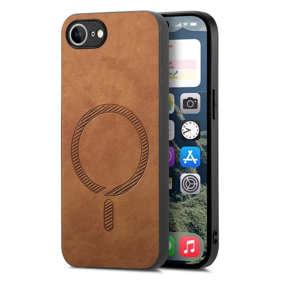 for iPhone 16e Magnetic Case, Luxury PU Leather Skin-Feel Back Protective Phone Cover Compatible with Mag-Safe Support Car Mount Holder for iPhone 16e, Brown