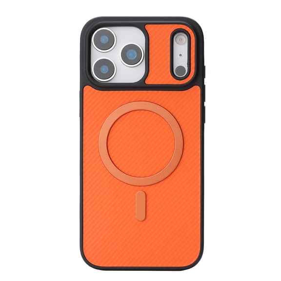 For iPhone 16e Magnetic Phone Case,Fiber Pattern PU Leather Back,Compatible with Mag-Safe,Shockproof Anti-fall Drop Protection Anti-Scratch Ultra Slim Durable Phone Case,Orange