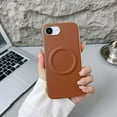 thumbnail image 1 of For iPhone 16e Magnetic Phone Case,Made From PU Leather + Hard PC,Luxurious Electroplated Frame Designing,Compatible with Mag-safe,Ultra Slim Shockproof Rugged Phone Case,Brown, 1 of 8