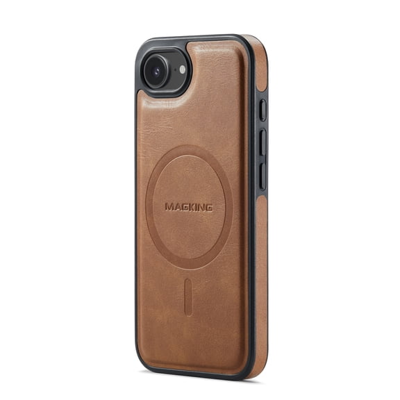 for iPhone 16e Magnetic Protective Case, Compatible with MagSafe, Classic PU Leather Anti-Scratch Non-Slip Wireless Charging Ultra Slim Durable Back Cover for iPhone 16e, Brown