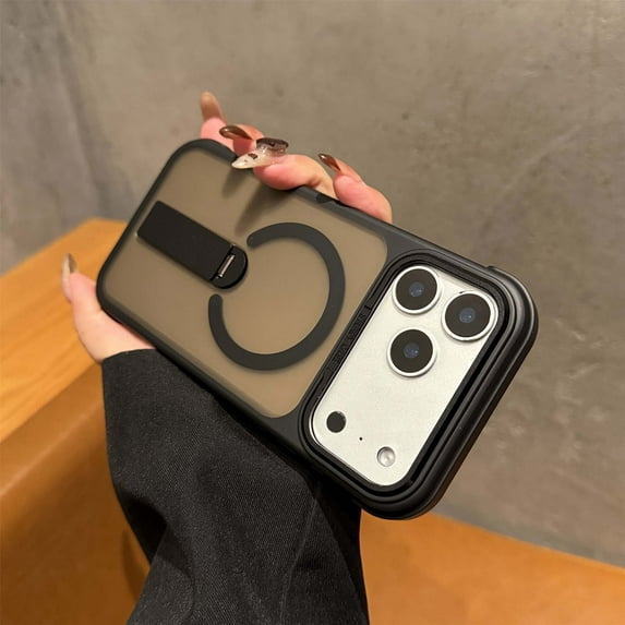 for iPhone 17e / 16e Magnetic Protective Case with Hidden Kickstand, Compatible with MagSafe, Stylish Frosted Translucent Shockproof Anti-Scratch Anti-Fingerprint Slim Fit Phone Cover, Black