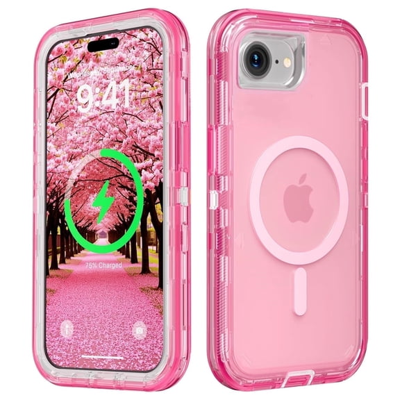 For iPhone 16e Magsafe Case, Transparent Phone Case Compatible with MagSafe, Triple Layer Magnetic Charging Case, Heavy Duty Shockproof and Drop-Proof Phone Case, Crystal Pink