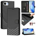 thumbnail image 1 of For iPhone 16e PU Leather Flip Phone Case,With Shoulder Strap&Wrist Strap,Card Holder,Flip Folding Kickstand,Diamond Pattern Embossed,Shockproof RFID Blocking Wallet Case,Black, 1 of 11