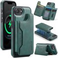 thumbnail image 1 of For iPhone 16e PU Leather Wallet Phone Case,Compatible with Mag-Safe,Magnetic Detachable Card Holder,Back Flip Kickstand,2-in-1 Heavy Duty Shockproof RFID Blocking Phone Case,Green, 1 of 5
