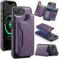 thumbnail image 1 of For iPhone 16e PU Leather Wallet Phone Case,Compatible with Mag-Safe,Magnetic Detachable Card Holder,Back Flip Kickstand,2-in-1 Heavy Duty Shockproof RFID Blocking Phone Case,Purple, 1 of 10